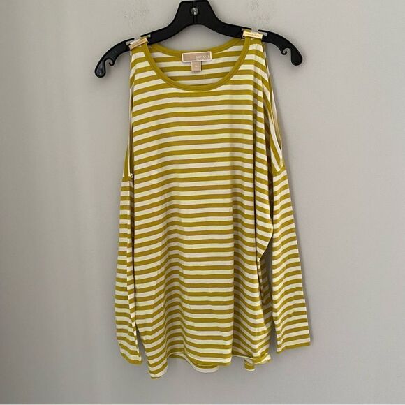 Michael Michael Kors Crew Neck Long Sleeve Cut Out Shoulders Striped Blouse M - Picture 1 of 7